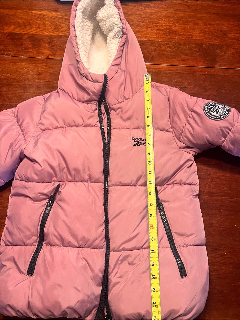 Reebok Girls' Dusty Pink Puffer Jacket with Sherpa Hood